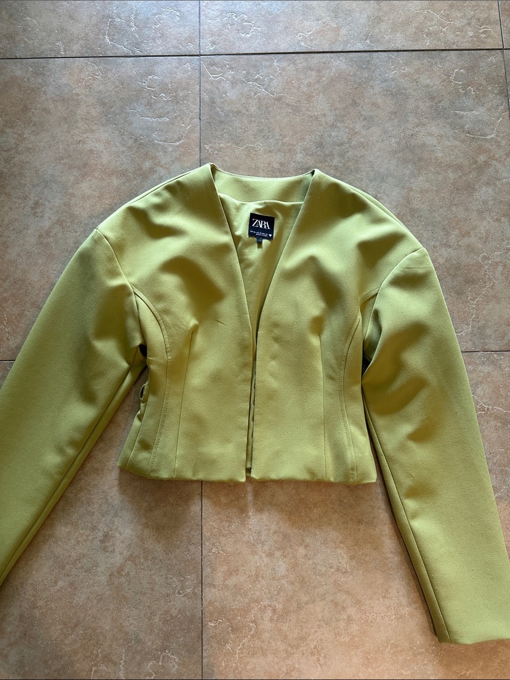 Zara Lime Green Cropped Tailored Blazer